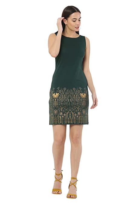 Hams Style Women's Printed Sleeveless Green Dress - Imported Soft Hosiery with Lycra
