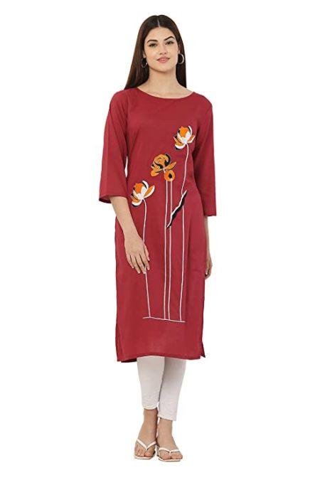 Hams Style Women's Red 3/4th Sleeve Cotton Kurti - HL-D-7