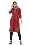 Hams Style Women's Red 3/4th Sleeve Printed Kurti - Imported Soft Printed Hosiery with Lycra